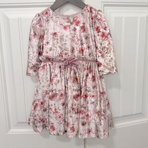 Abel & Lula Pink Floral Velvet Dress